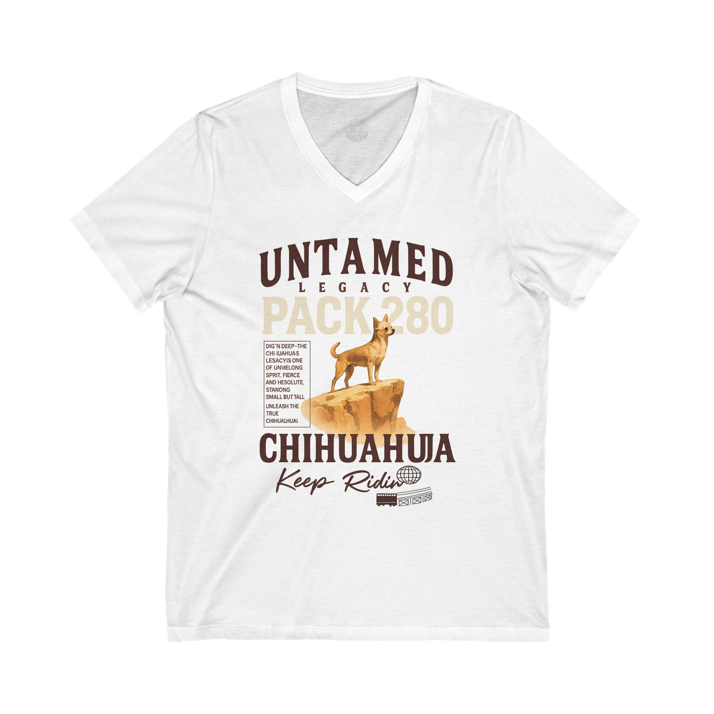 Chihuahua Adventure V-Neck Tee, Dog Lover Shirt, Unisex Graphic Tee, Gift for Pet Owners, Animal Enthusiast Apparel, Funny Dog Top