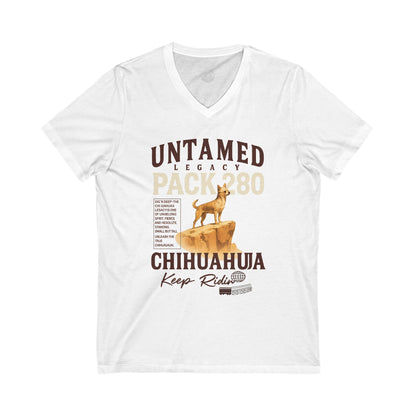 Chihuahua Adventure V-Neck Tee, Dog Lover Shirt, Unisex Graphic Tee, Gift for Pet Owners, Animal Enthusiast Apparel, Funny Dog Top