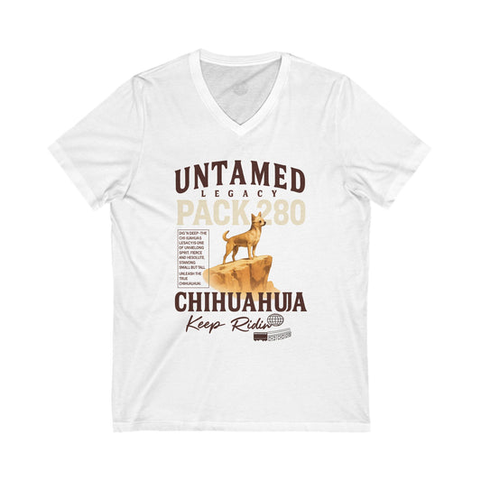 Chihuahua Adventure V-Neck Tee, Dog Lover Shirt, Unisex Graphic Tee, Gift for Pet Owners, Animal Enthusiast Apparel, Funny Dog Top