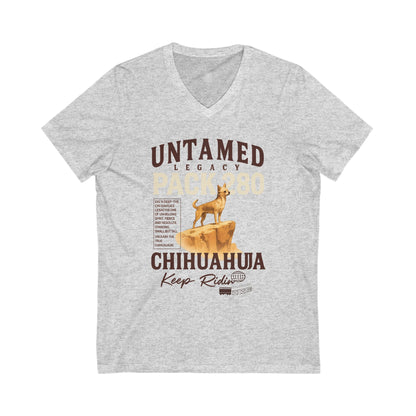 Chihuahua Adventure V-Neck Tee, Dog Lover Shirt, Unisex Graphic Tee, Gift for Pet Owners, Animal Enthusiast Apparel, Funny Dog Top
