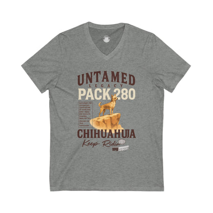 Chihuahua Adventure V-Neck Tee, Dog Lover Shirt, Unisex Graphic Tee, Gift for Pet Owners, Animal Enthusiast Apparel, Funny Dog Top