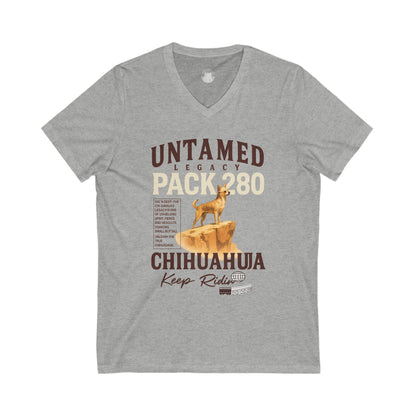 Chihuahua Adventure V-Neck Tee, Dog Lover Shirt, Unisex Graphic Tee, Gift for Pet Owners, Animal Enthusiast Apparel, Funny Dog Top