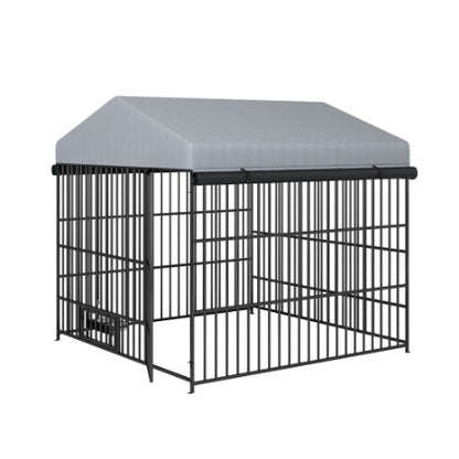 Large Dog Kennel Outdoor Pet Pens Dogs Run Enclosure Animal Hutch Metal Coop Fence With Roof Cover 6.6L X 6.6W X 6.4H