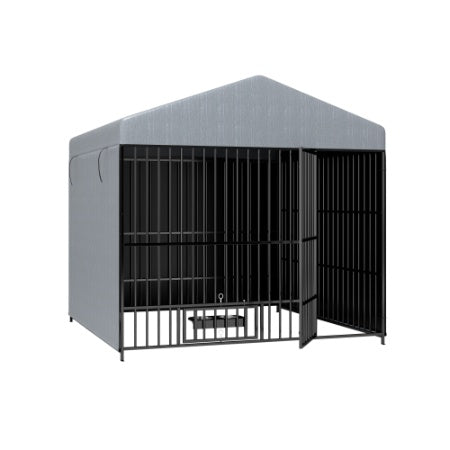 Large Dog Kennel Outdoor Pet Pens Dogs Run Enclosure Animal Hutch Metal Coop Fence With Roof Cover 6.6L X 6.6W X 6.4H