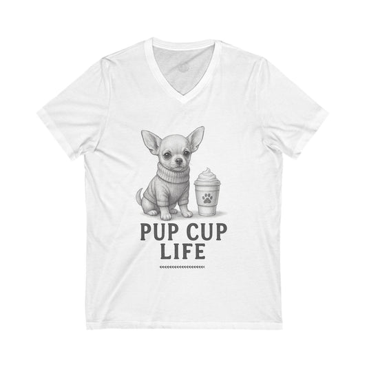 Cute Pet Lover V-Neck Tee, Dog Owner Gift, Funny Pet T-Shirt, Coffee Lover Apparel, Casual Tees for Animal Lovers