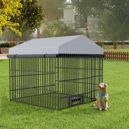 Large Dog Kennel Outdoor Pet Pens Dogs Run Enclosure Animal Hutch Metal Coop Fence With Roof Cover 6.6L X 6.6W X 6.4H