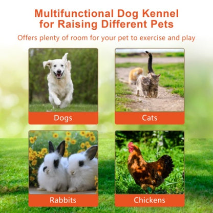 Large Dog Kennel Outdoor Pet Pens Dogs Run Enclosure Animal Hutch Metal Coop Fence With Roof Cover 6.6L X 6.6W X 6.4H